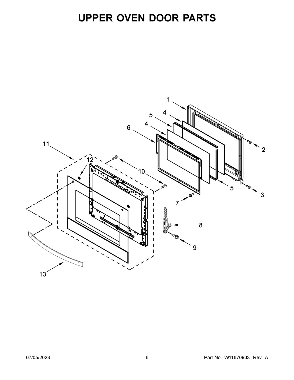 Upper Oven Door Parts Diagram and Parts List for WOED7030PV00  Whirlpool Wall Oven