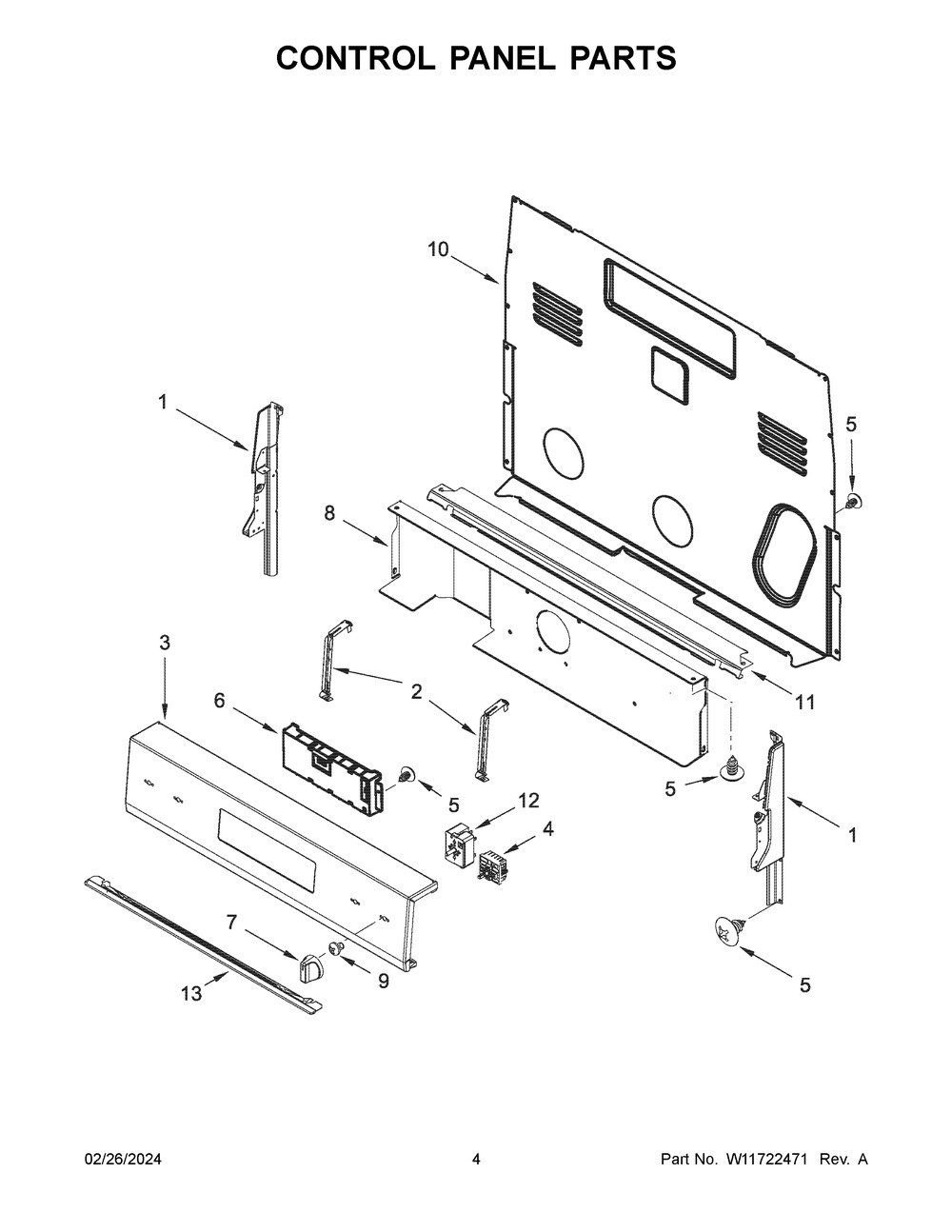 Control Panel Parts Diagram and Parts List for WFES3330RB0  Whirlpool Range