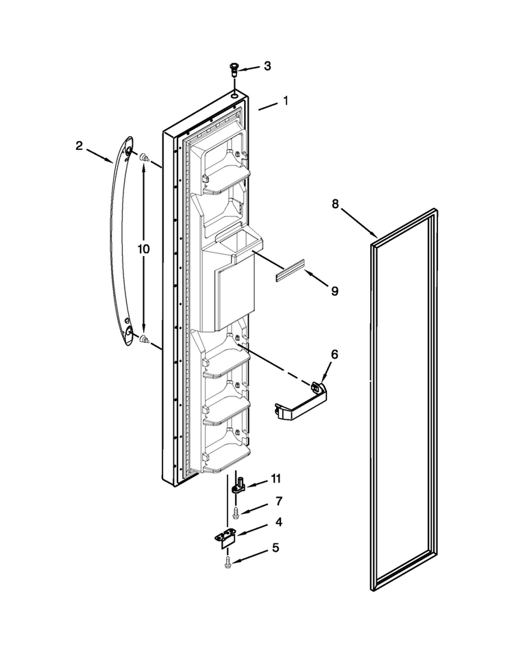Freezer Door Parts Diagram and Parts List for 7WRS22FDBW00  Whirlpool Refrigerator