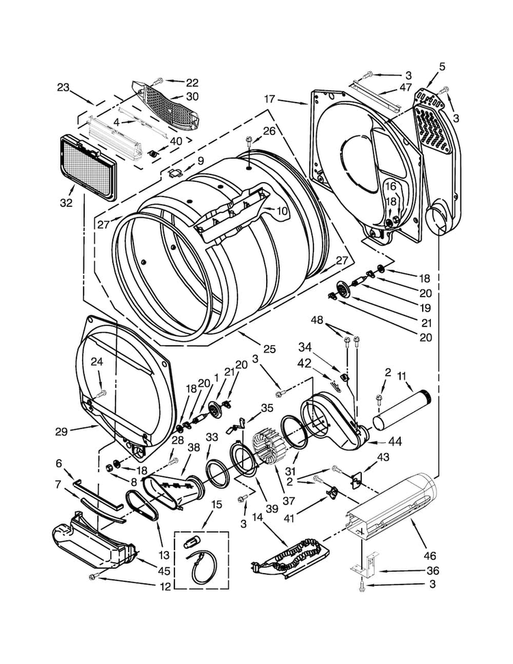 Dryer Bulkhead Parts Diagram and Parts List for WET3300XQ2  Whirlpool Washer Dryer Combo