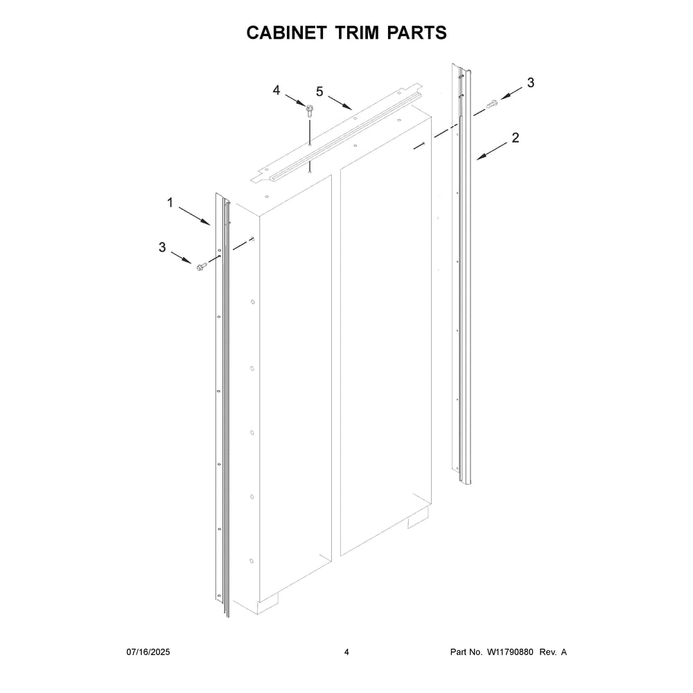 Cabinet Trim Parts Diagram and Parts List for KBSN702MPA01  KitchenAid Refrigerator