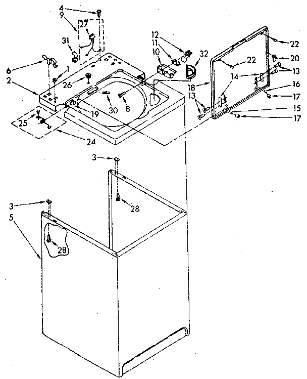 Top And Cabinet Diagram and Parts List for LA9800XSN1  Whirlpool Washer