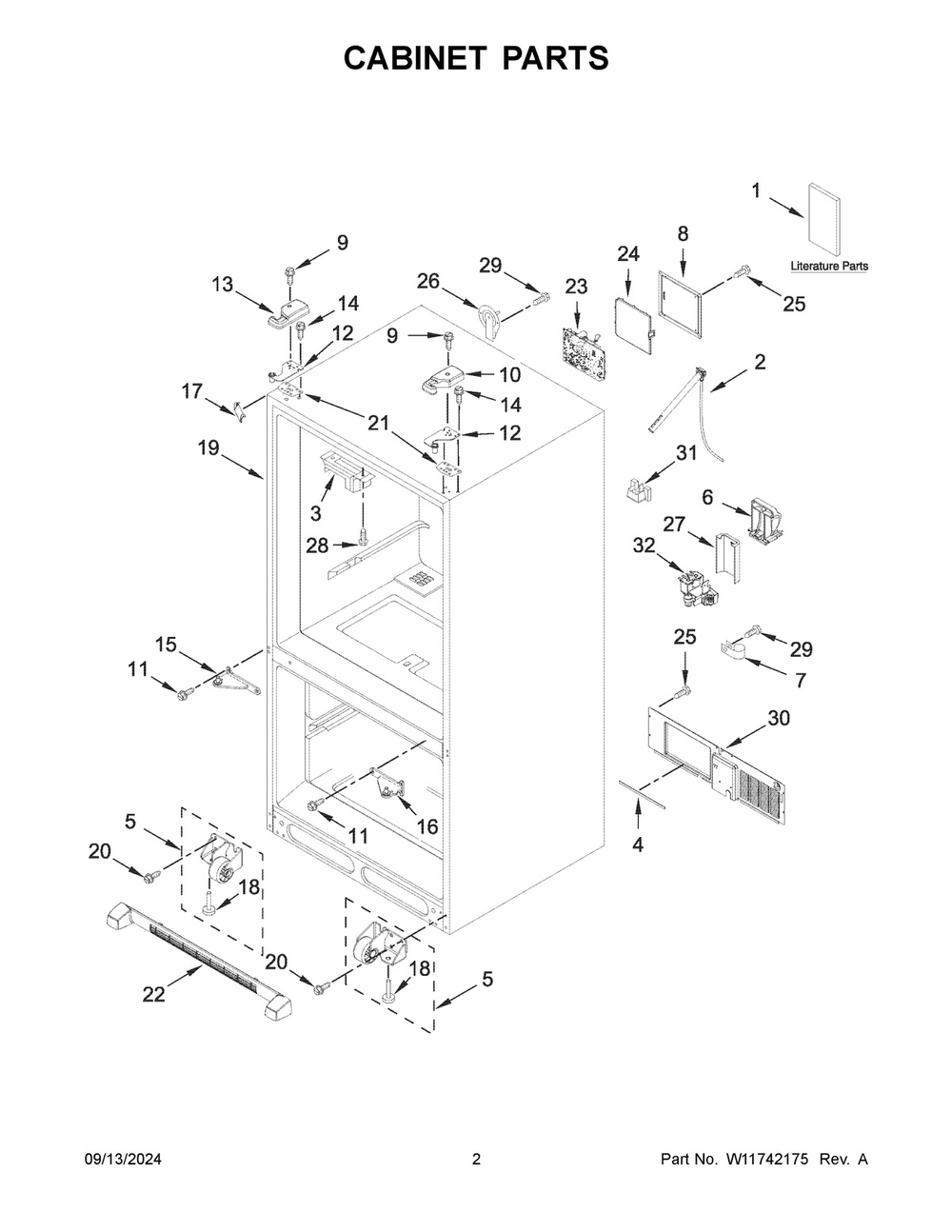 02 - Cabinet Parts Diagram and Parts List for KRFC136RBS00  Whirlpool Refrigerator