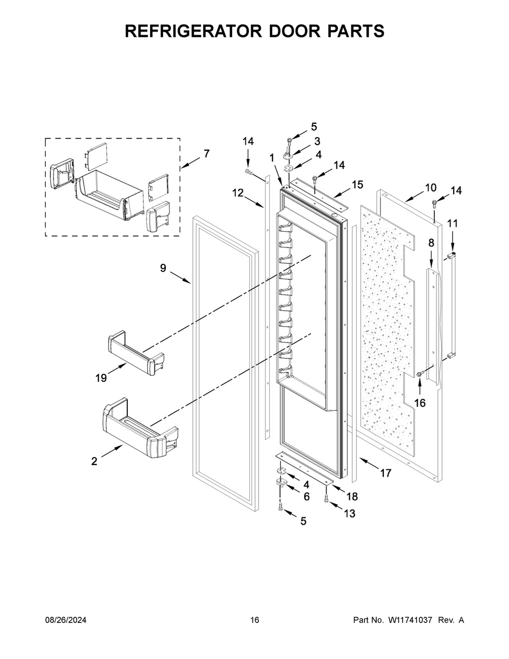 09 - Refrigerator Door Parts Diagram and Parts List for KBSD706MPS01  Whirlpool Refrigerator