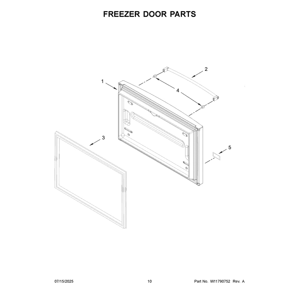 Freezer Door Parts Diagram and Parts List for KRFF305ESS10  KitchenAid Refrigerator