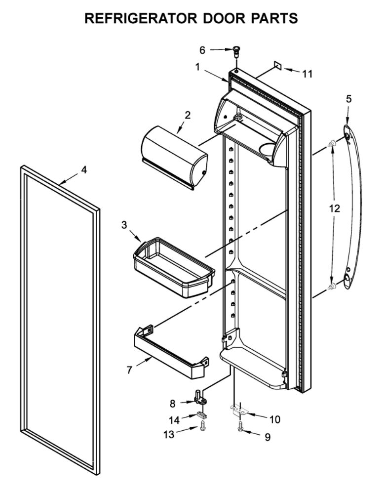 Refrigerator Door Parts Diagram and Parts List for 10650045711  Kenmore Refrigerator