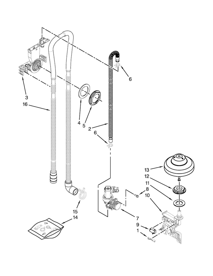 Fill, Drain And Overfill Parts Diagram and Parts List for KDTE204EPA1  KitchenAid Dishwasher
