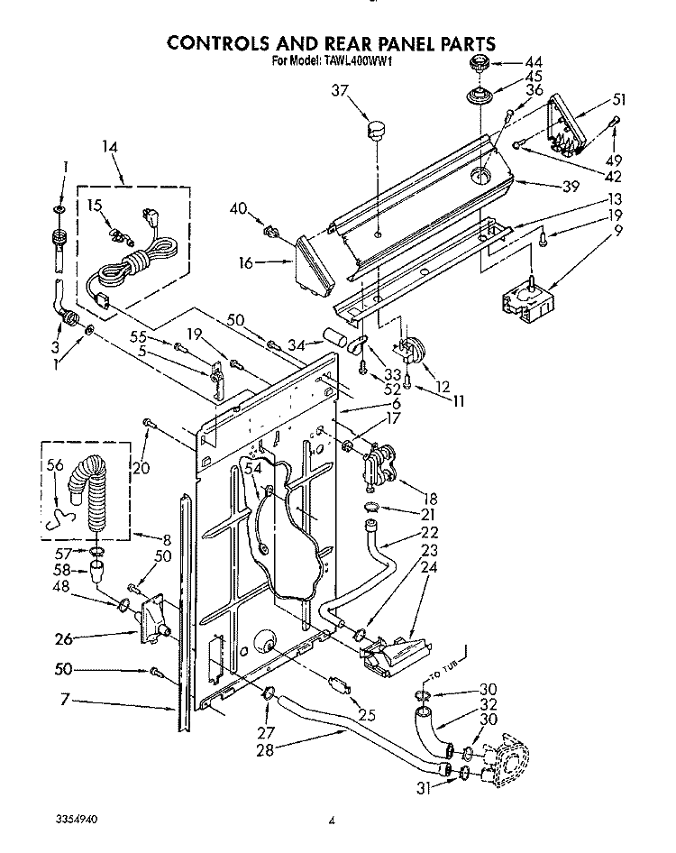 CONTROLS AND REAR PANEL Diagram and Parts List for TAWL400WW1  Estate Washer