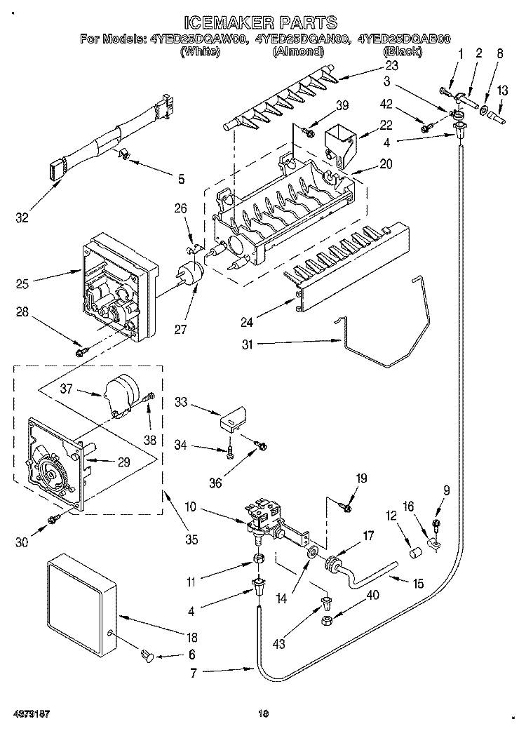 ICEMAKER, LIT/OPTIONAL Diagram and Parts List for 4YED25DQAB00  Whirlpool Refrigerator