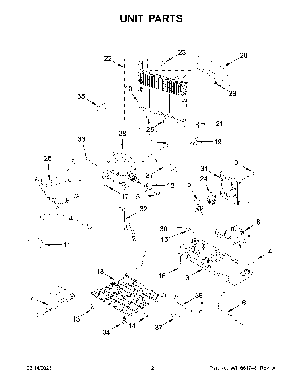 Unit Parts Diagram and Parts List for KRFF305ESS07  KitchenAid Refrigerator