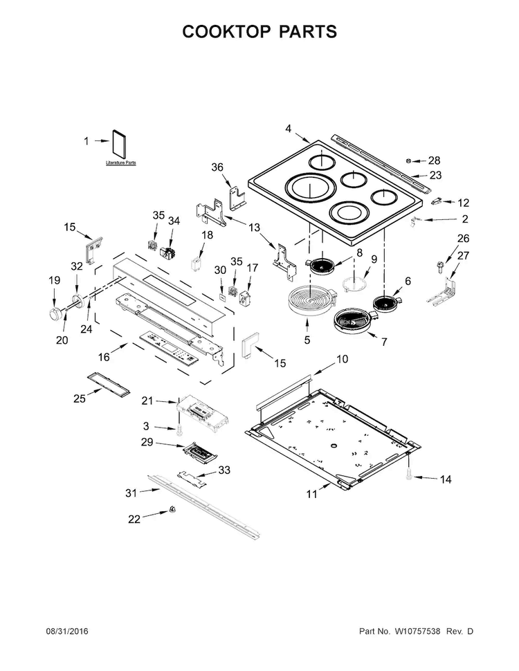 Cooktop Parts Diagram and Parts List for KSEB900EWH0  KitchenAid Range