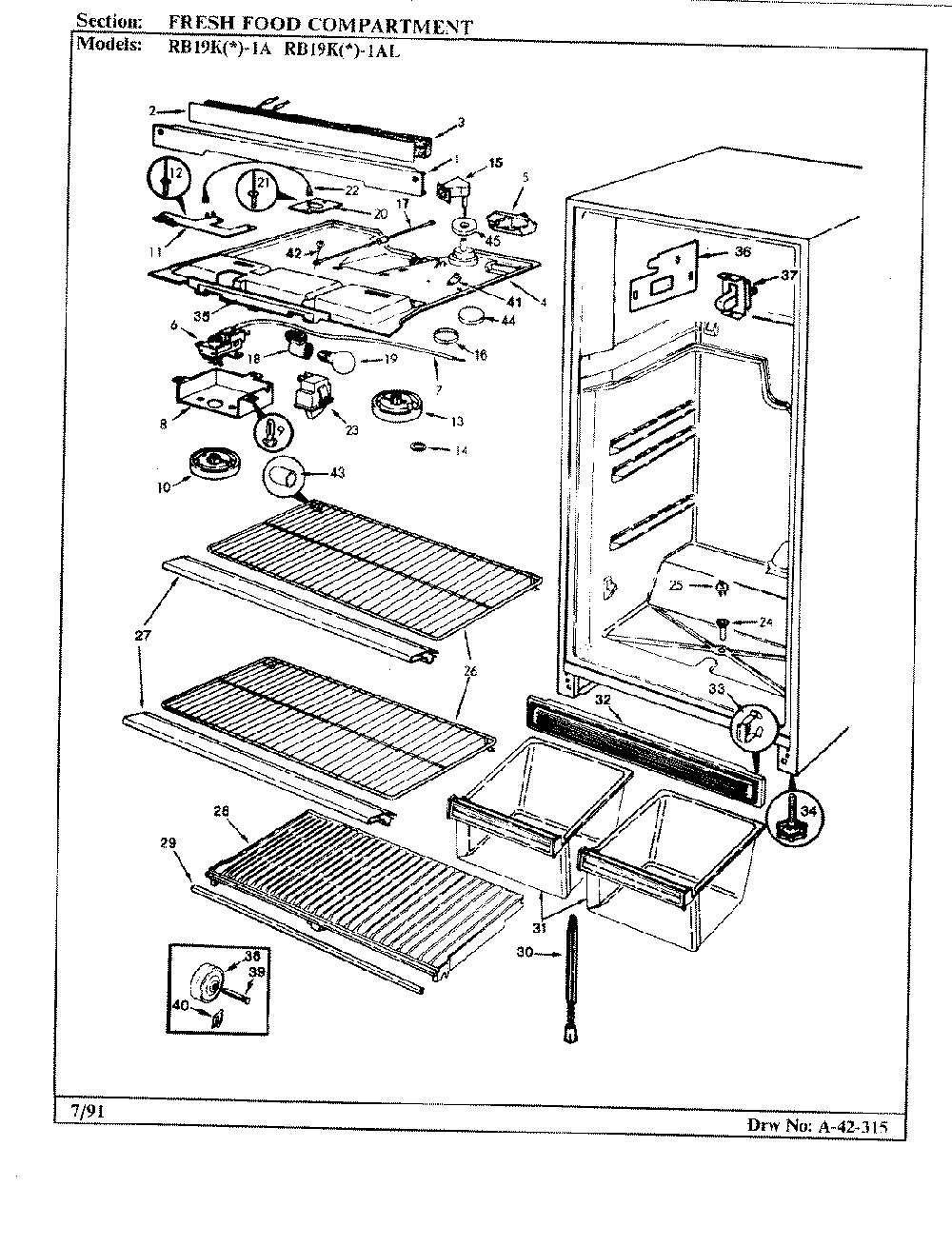 03 - Fresh Food Compartment Diagram and Parts List for RB19KA-1A  Whirlpool Refrigerator