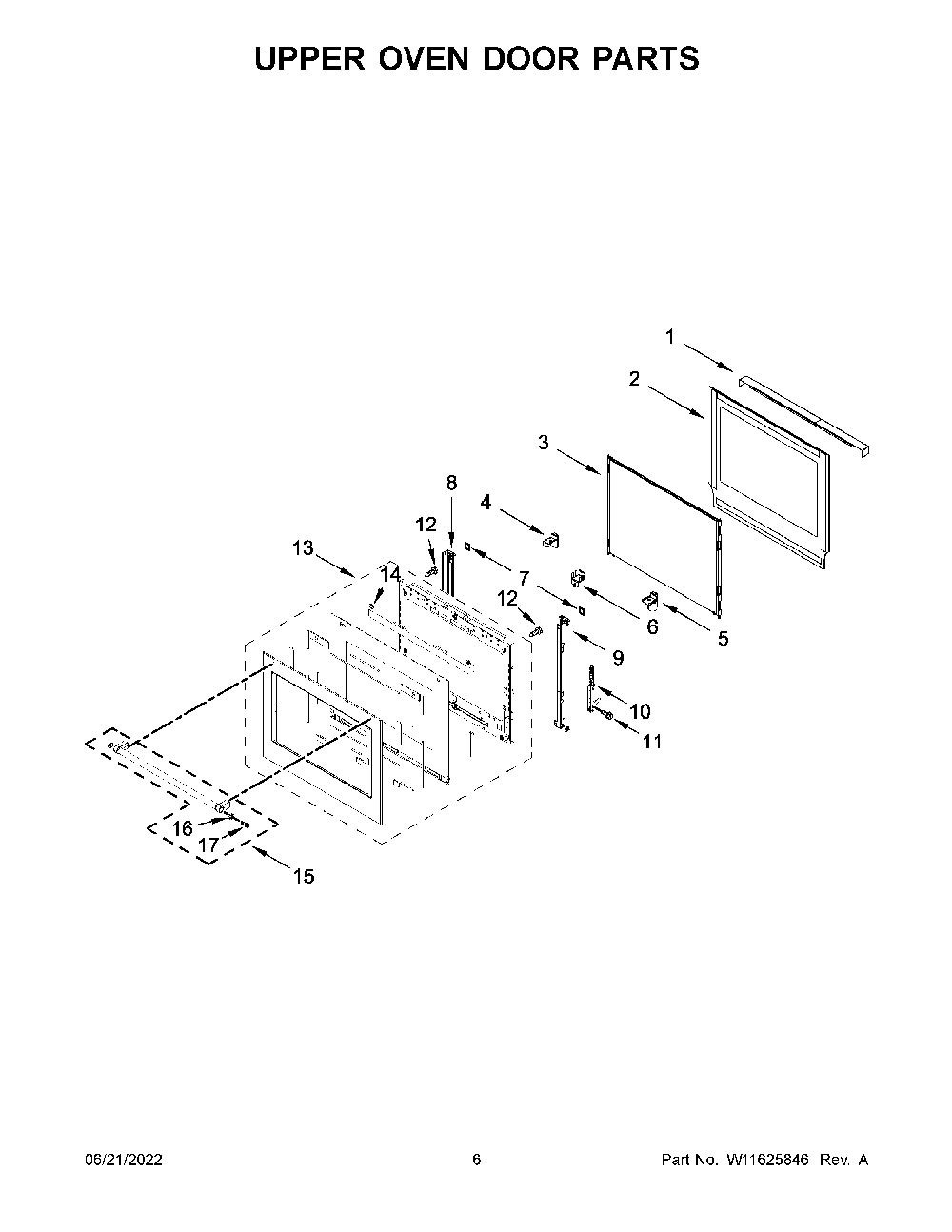 Upper Oven Door Parts Diagram and Parts List for KODE900HSS20  KitchenAid Wall Oven