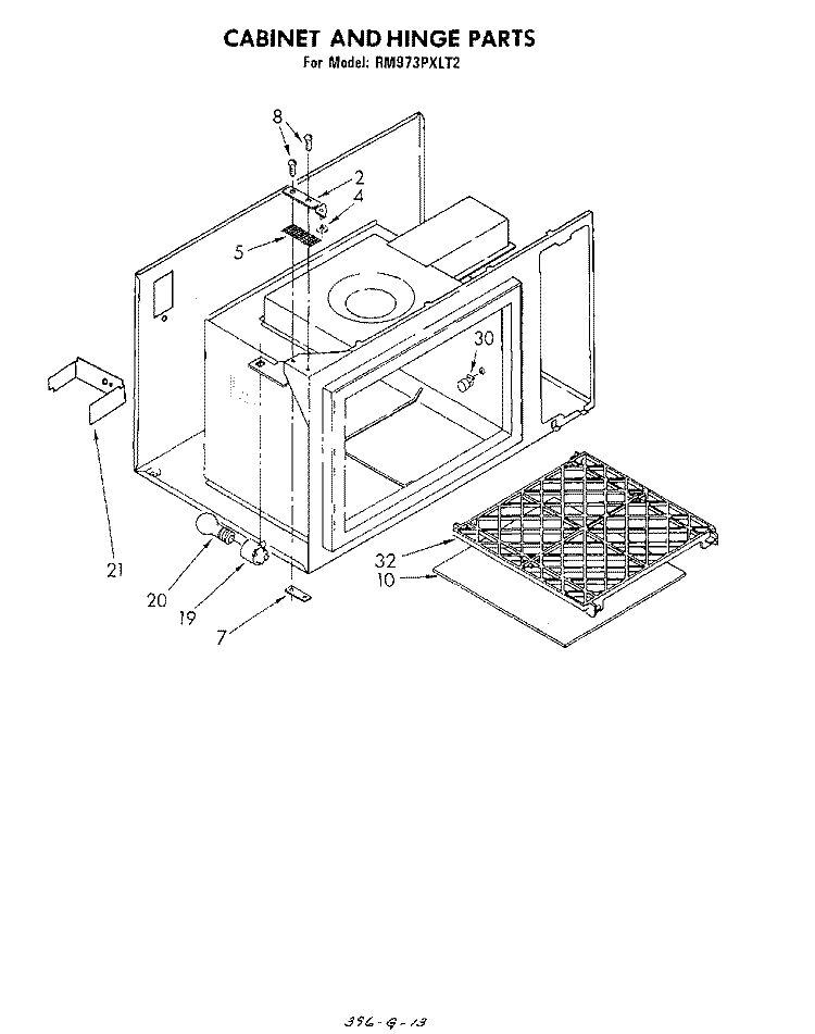 CABINET AND HINGE Diagram and Parts List for RM973PXLT2  Whirlpool Microwave Oven Combo