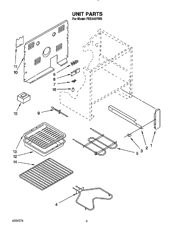 UNIT, LIT/OPTIONAL Diagram and Parts List for FES340YW0  Roper Range