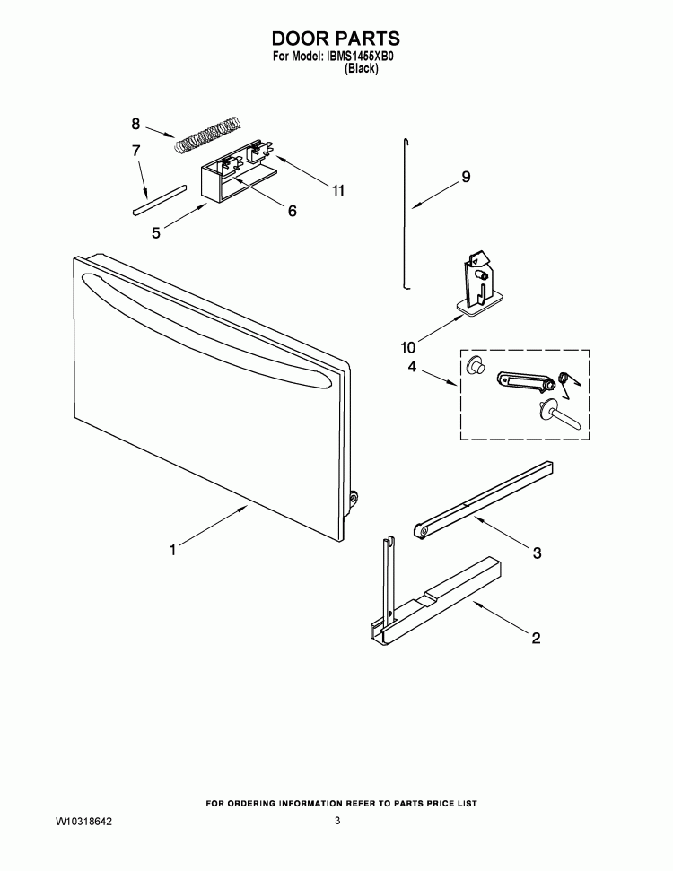 DOOR PARTS Diagram and Parts List for IBMS1455XB0  Whirlpool Microwave