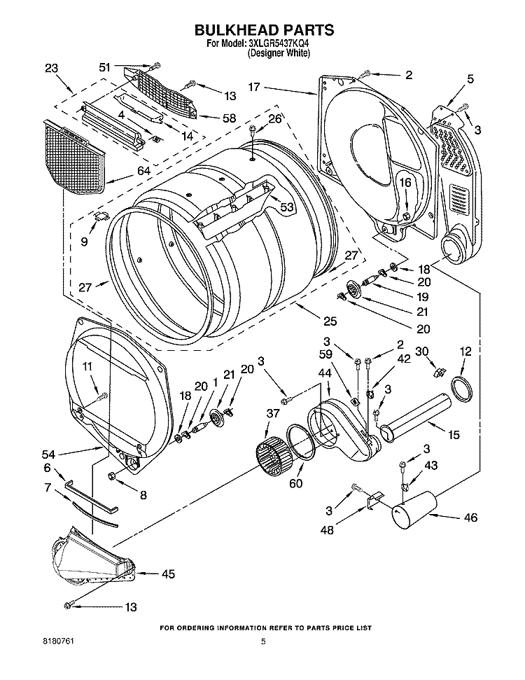 BULKHEAD PARTS Diagram and Parts List for 3XLGR5437KQ4  Whirlpool Dryer