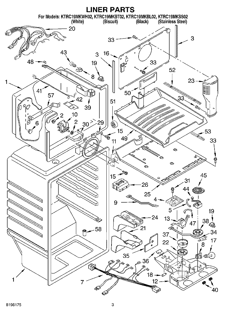 LINER Diagram and Parts List for KTRC19MKSS02  KitchenAid Refrigerator