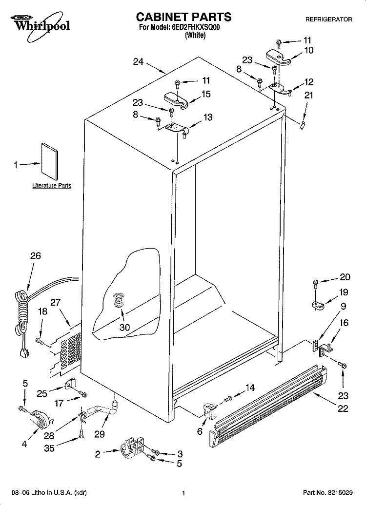 CABINET PARTS Diagram and Parts List for 6ED2FHKXSQ00  Whirlpool Refrigerator