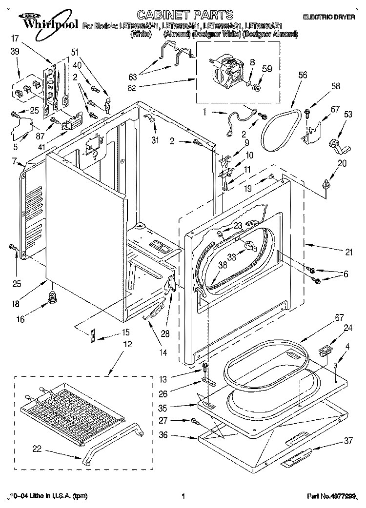 SECTION Diagram and Parts List for LET8858AN1  Whirlpool Dryer