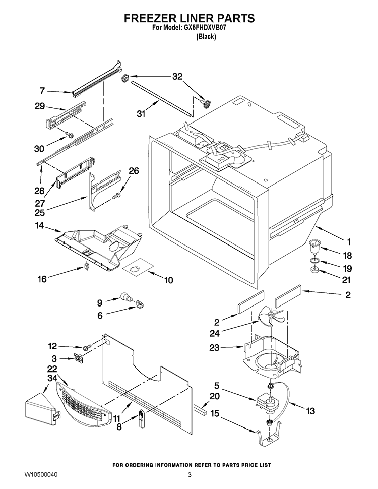 FREEZER LINER PARTS Diagram and Parts List for GX5FHDXVB07  Whirlpool Refrigerator