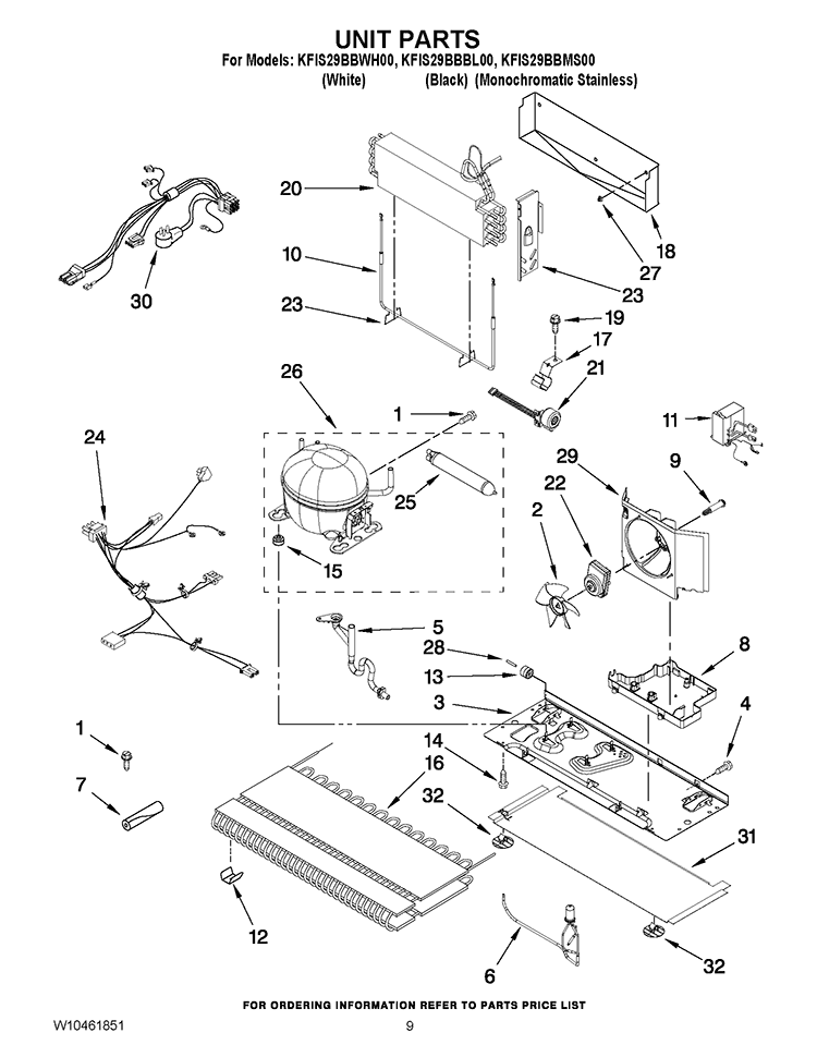 UNIT PARTS Diagram and Parts List for KFIS29BBBL00  KitchenAid Refrigerator
