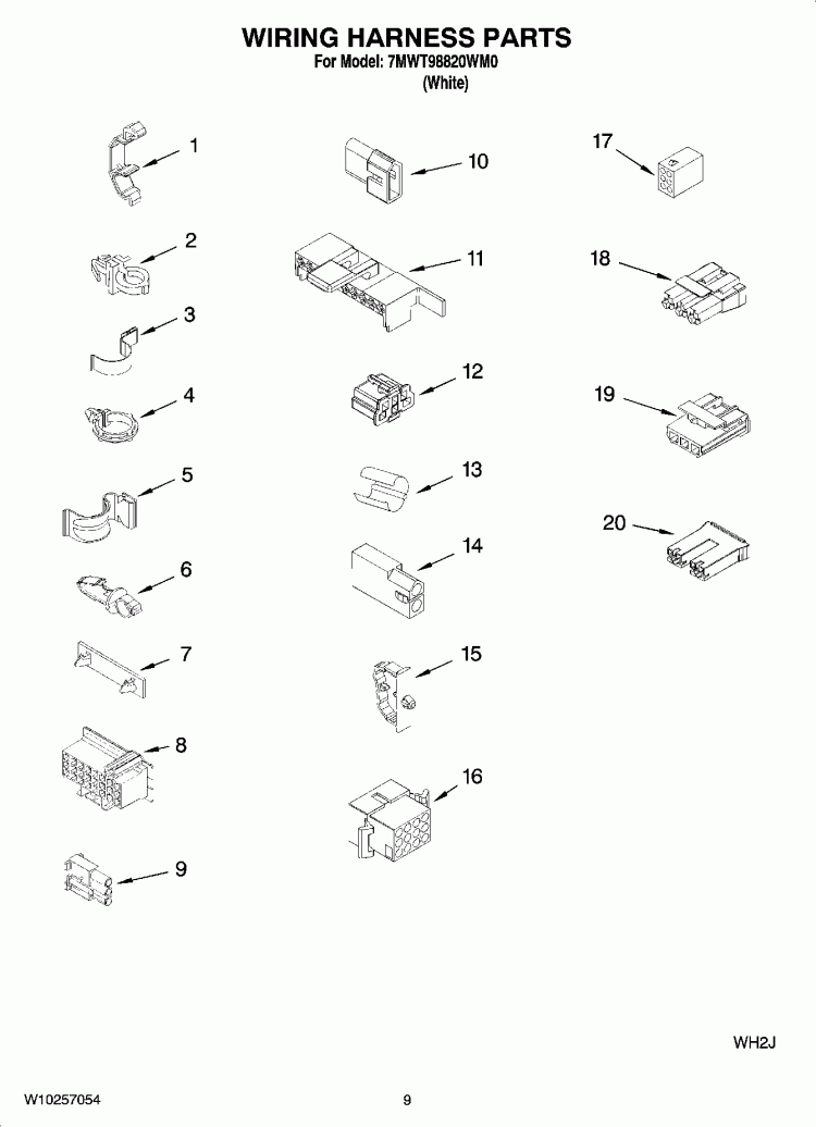 WIRING HARNESS PARTS Diagram and Parts List for 7MWT98820WM0  Whirlpool Washer