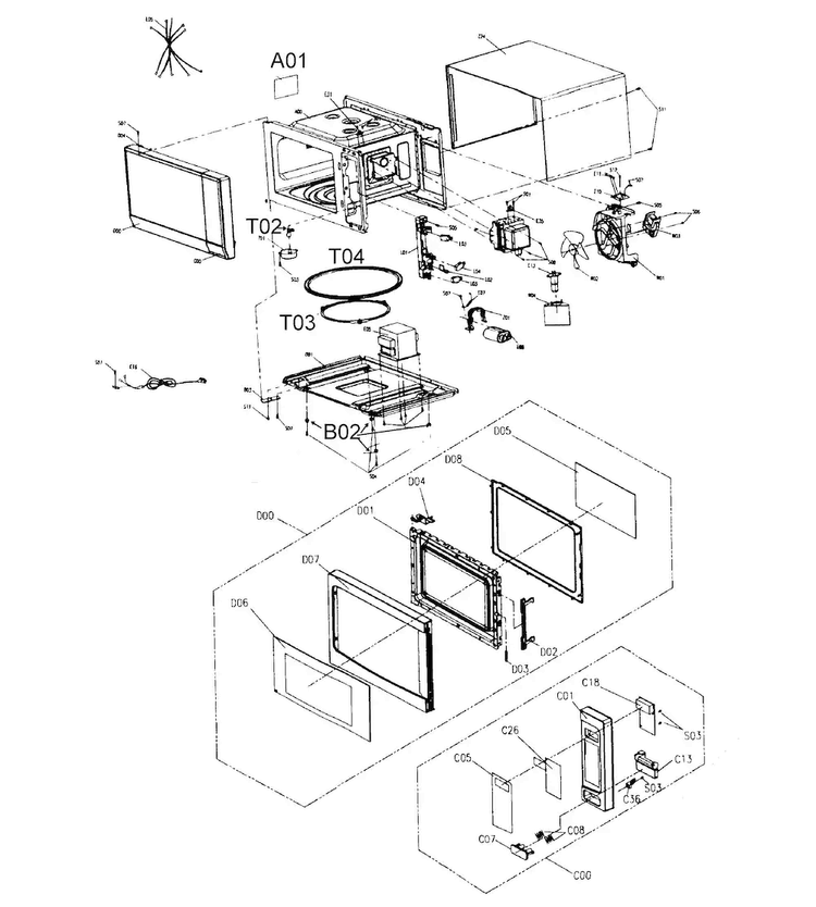 Cabinet Parts Diagram and Parts List for 40573116310  Kenmore Microwave