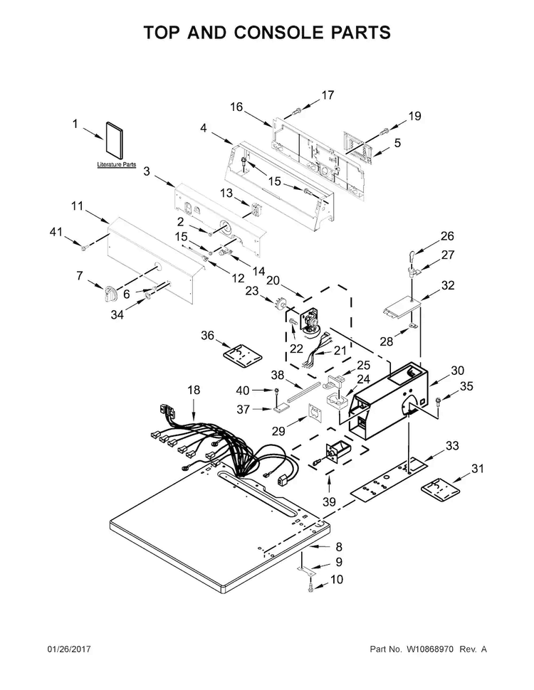 Top And Console Parts Diagram and Parts List for CEM2745FQ0  Whirlpool Dryer