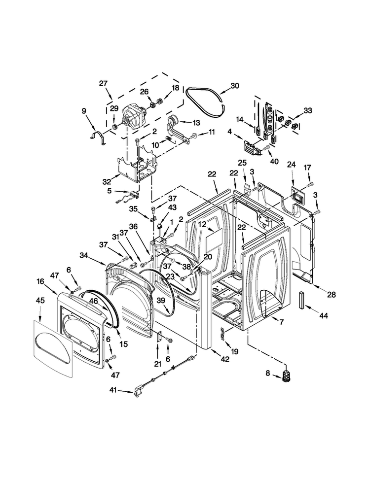 Cabinet Parts Diagram and Parts List for WED8100BW0  Whirlpool Dryer