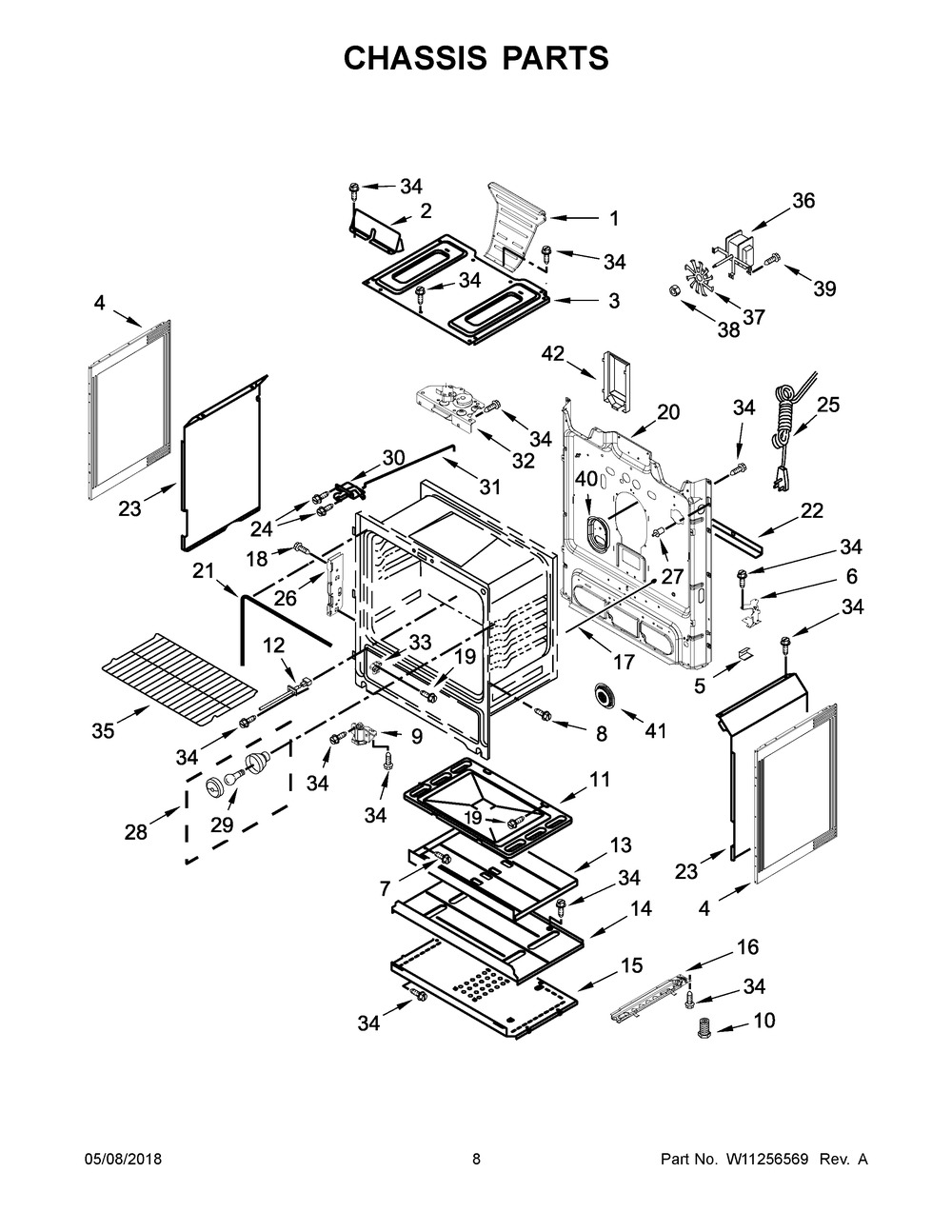 Chassis Parts Diagram and Parts List for WFG550S0HB1  Whirlpool Range