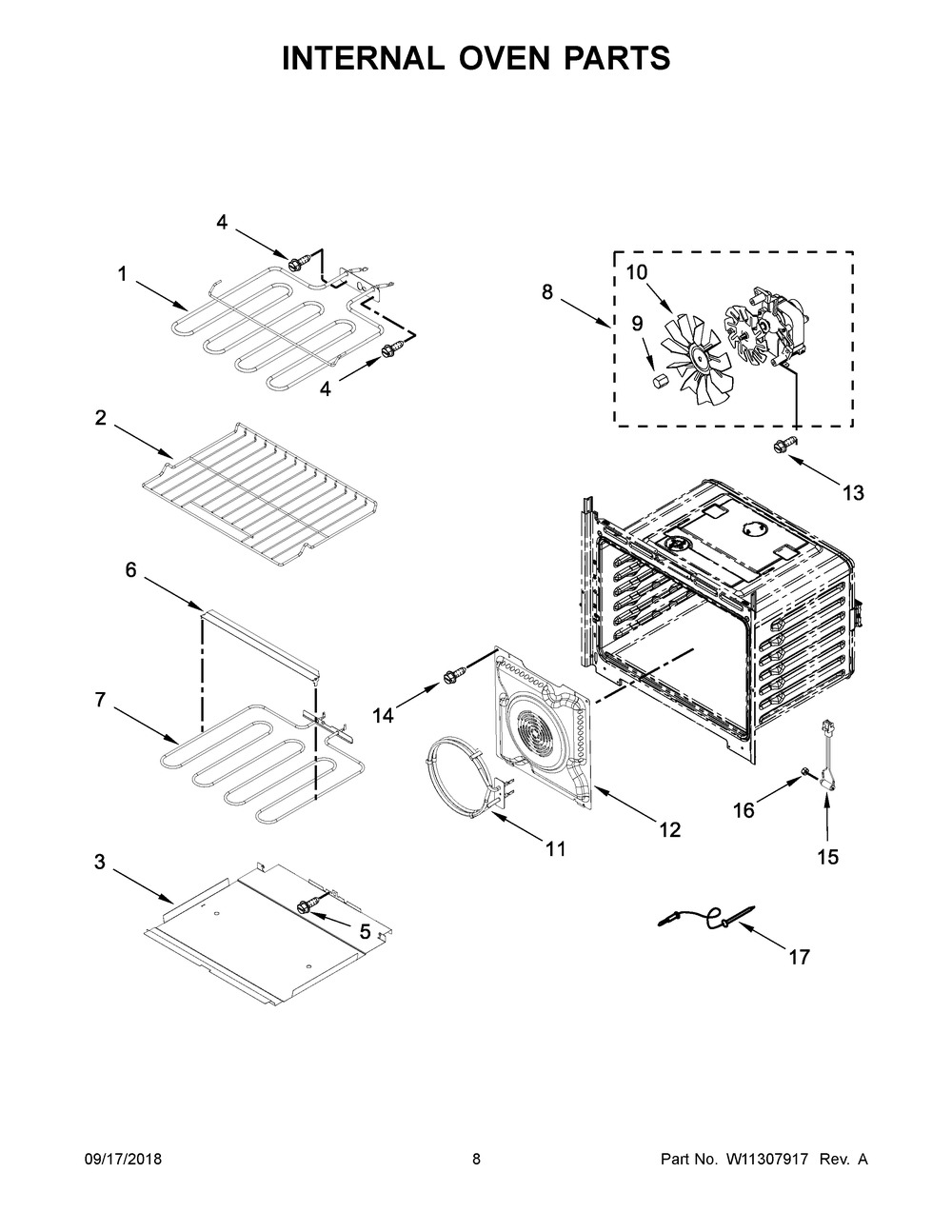 Internal Oven Parts Diagram and Parts List for WOS97EC0HZ01  Whirlpool Wall Oven