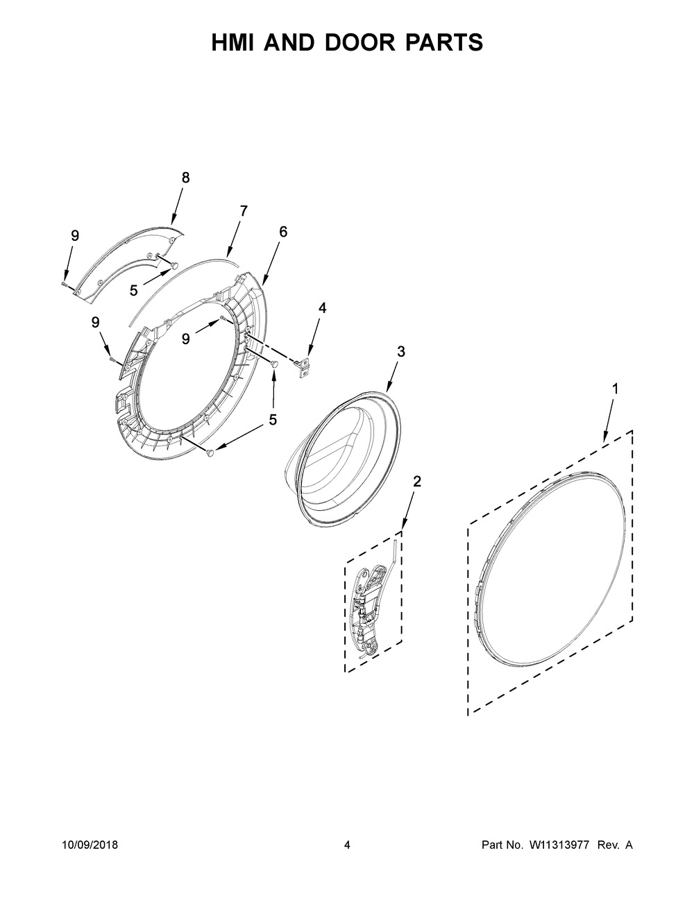 Hmi And Door Parts Diagram and Parts List for YWFC8090GX0  Whirlpool Range