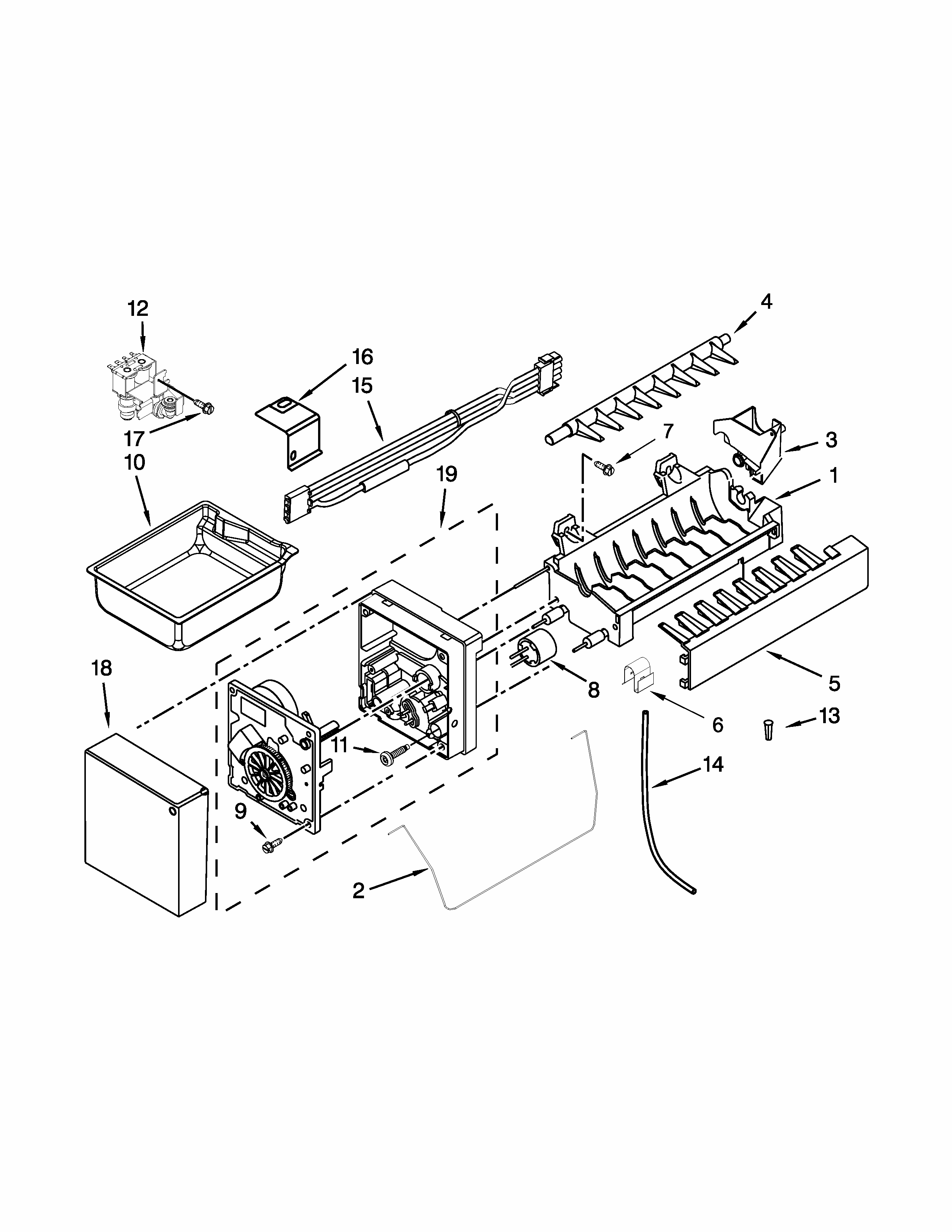 Ice Maker Parts Diagram and Parts List for IX6HHEXDSM01  Whirlpool Refrigerator