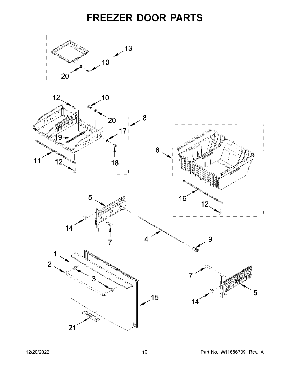 Freezer Door Parts Diagram and Parts List for KRFC704FPS06  KitchenAid Refrigerator