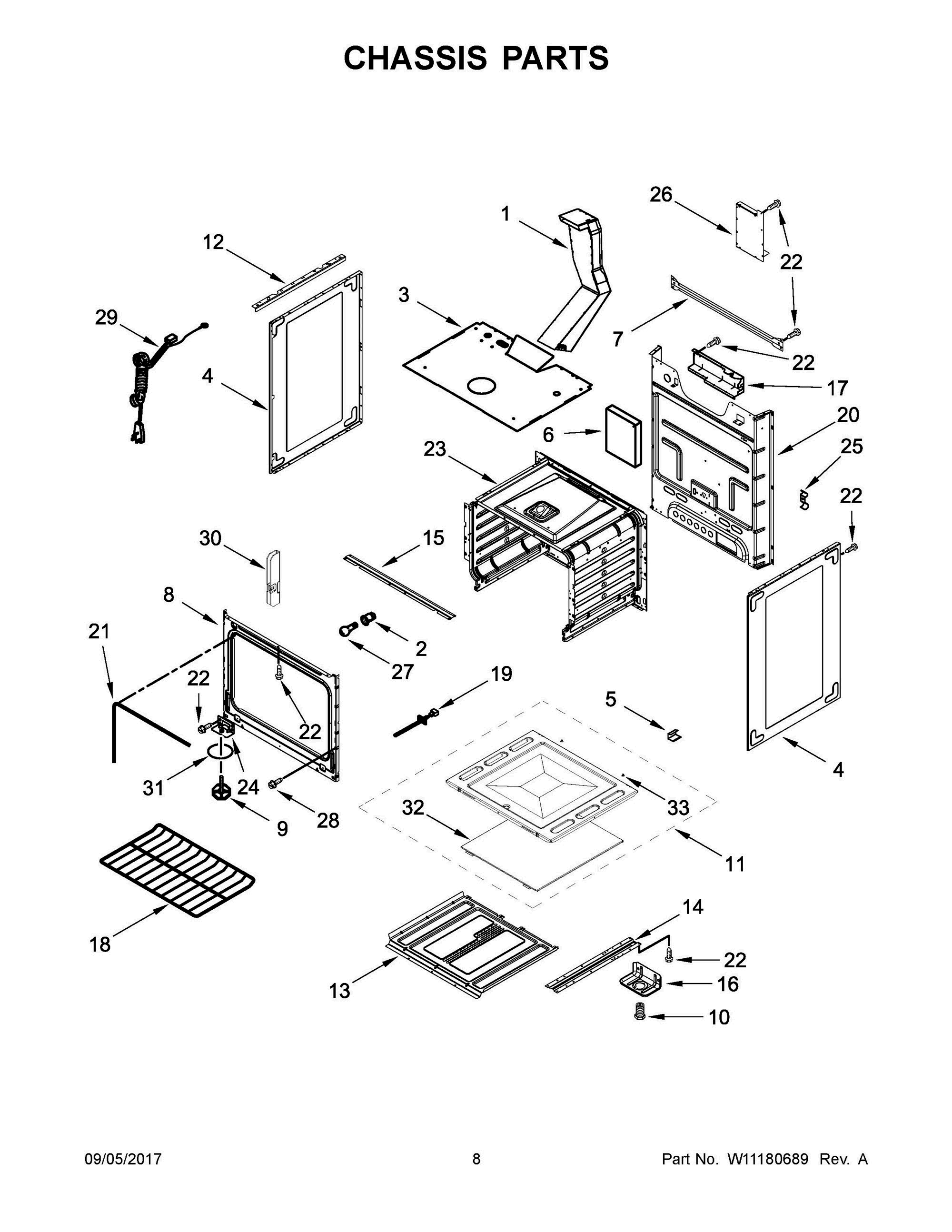 05 - CHASSIS PARTS Diagram and Parts List for AGR5330BAW3  Whirlpool Range