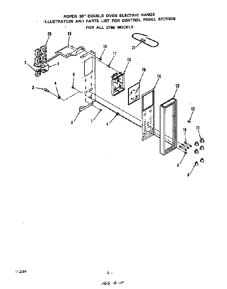 Control Panel Diagram and Parts List for 2765*0A  Roper Range