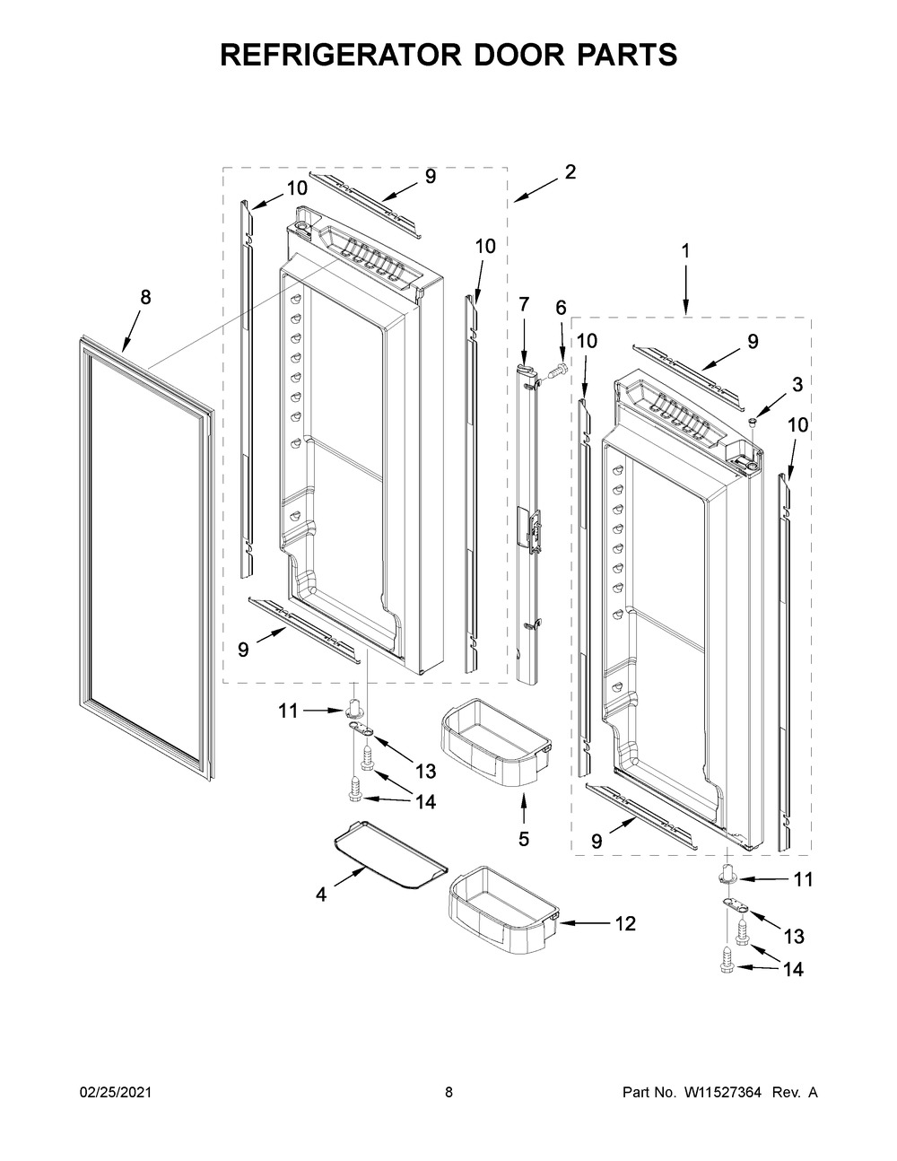 Refrigerator Door Parts Diagram and Parts List for JFC2290RTB03  Whirlpool Refrigerator