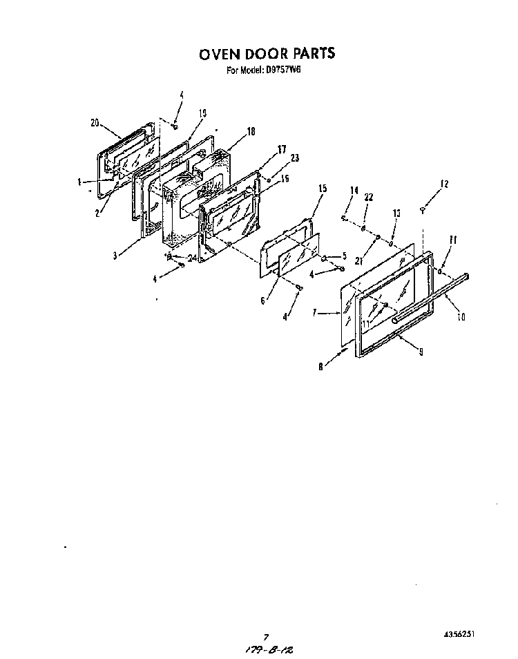 Oven Door Diagram and Parts List for D9757*6  Roper Range