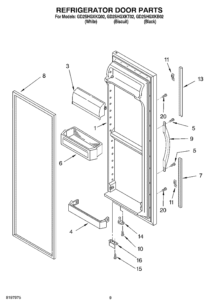 REFRIGERATOR DOOR Diagram and Parts List for GD2SHGXKT02  Whirlpool Refrigerator