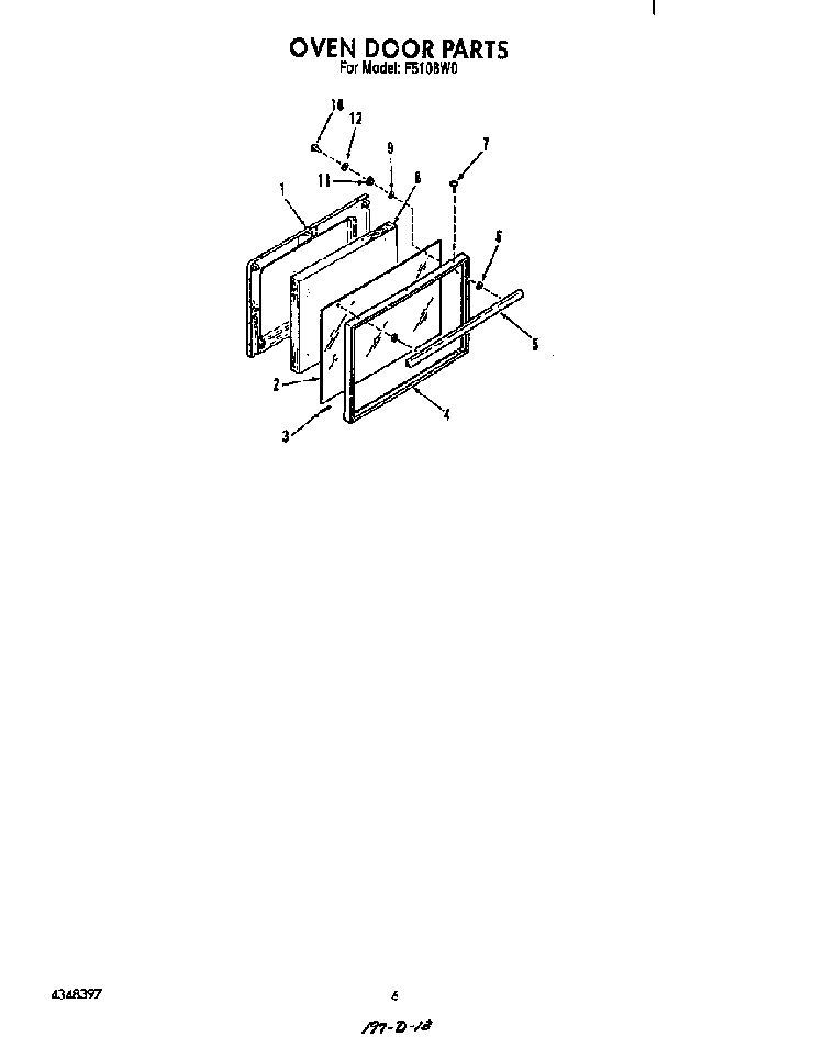 Oven Door Diagram and Parts List for F5108*0  Roper Range