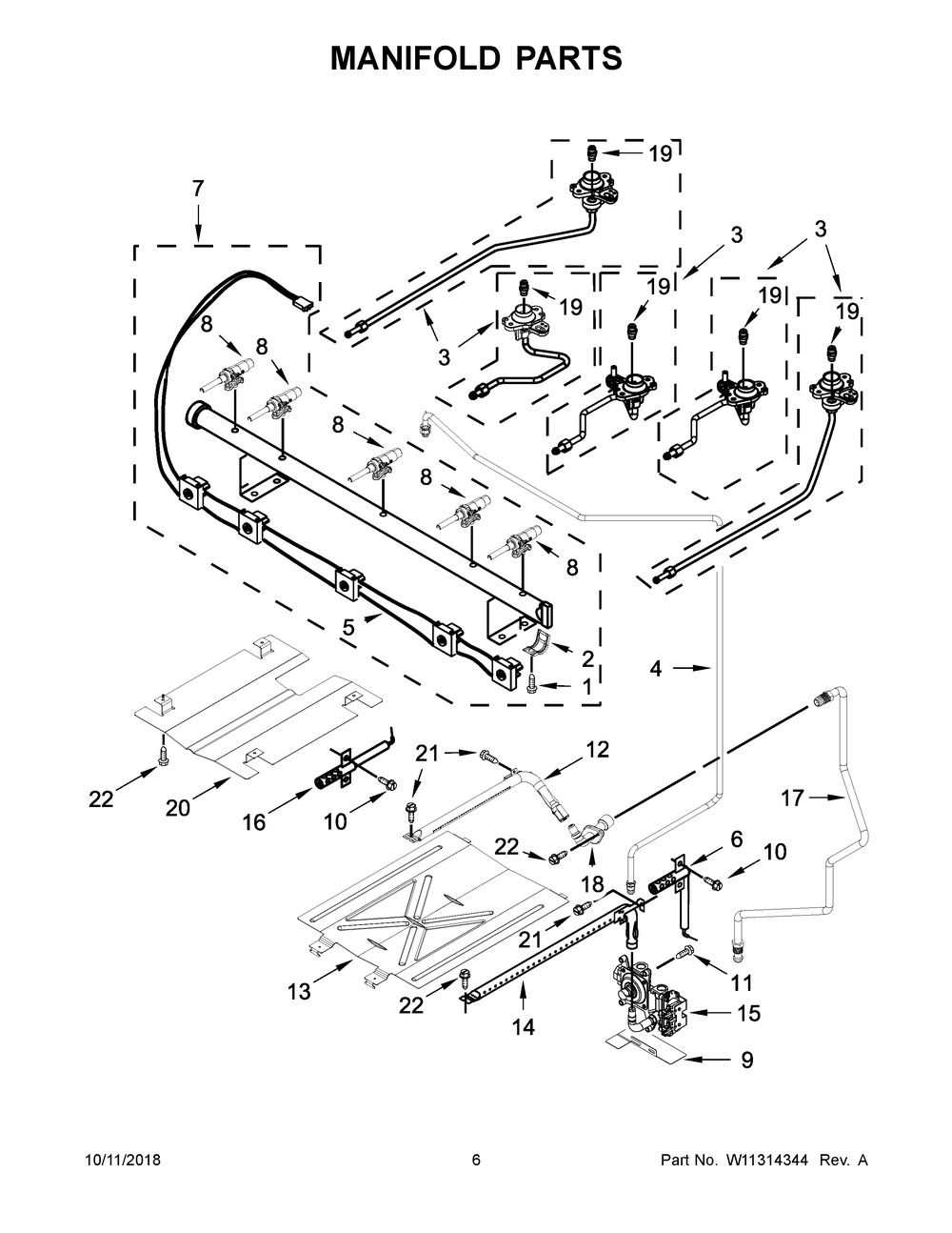 Manifold Parts Diagram and Parts List for WFG550S0HV1  Whirlpool Range