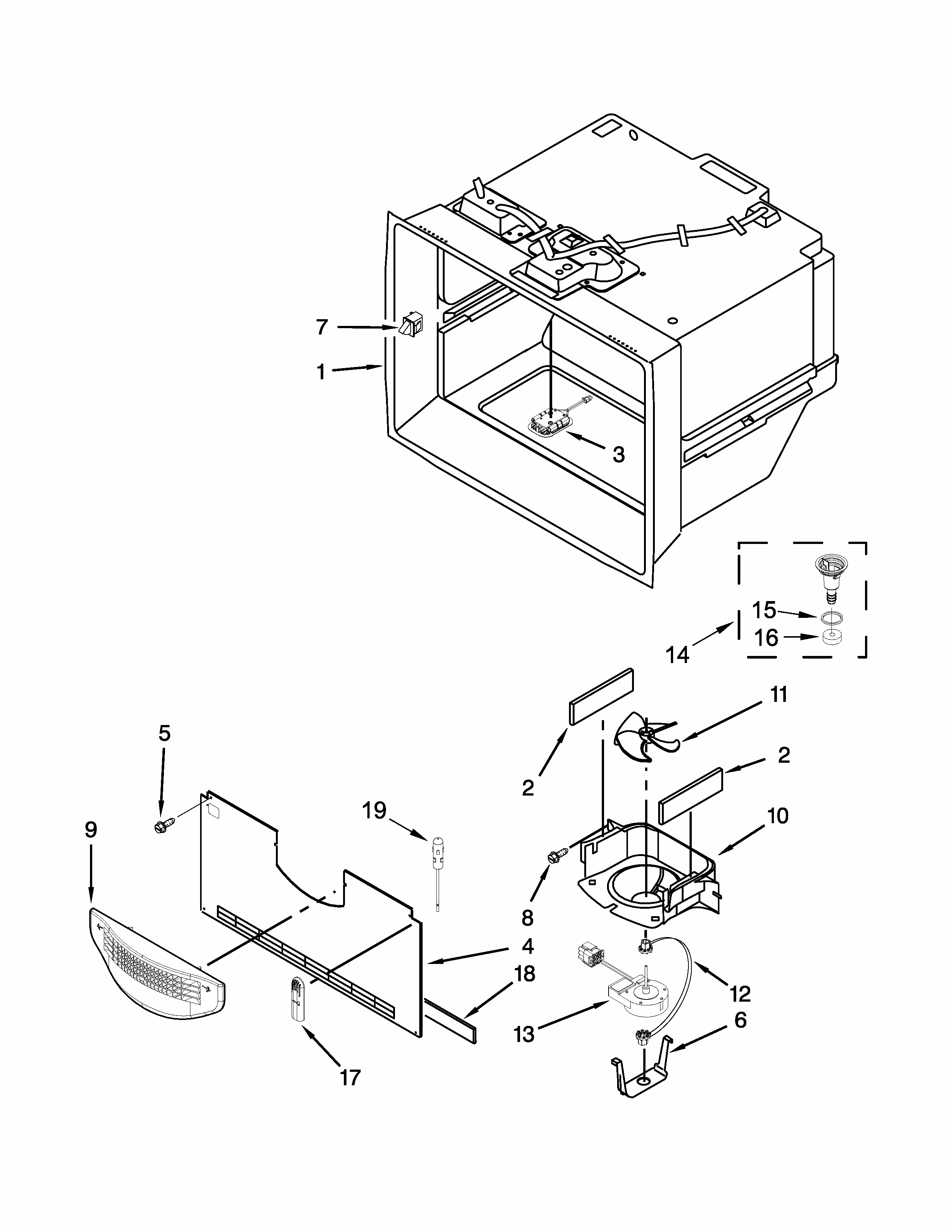 Freezer Liner Parts Diagram and Parts List for 59672383413  Kenmore Refrigerator