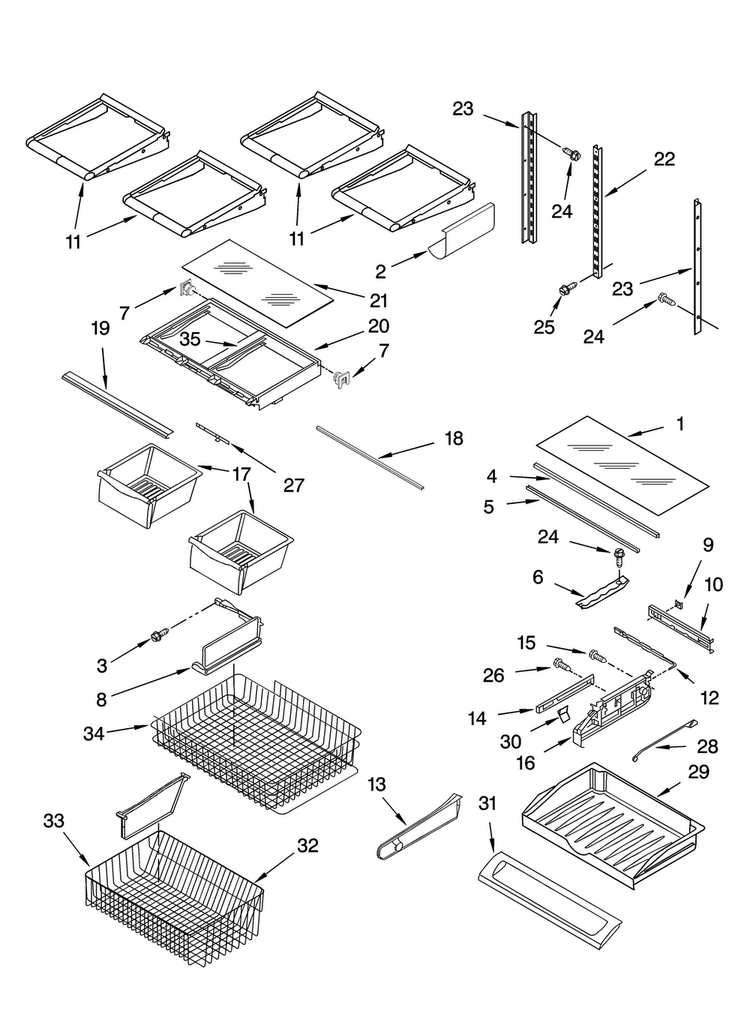 Shelf Parts Diagram and Parts List for GX5FHDXTL11  Whirlpool Refrigerator
