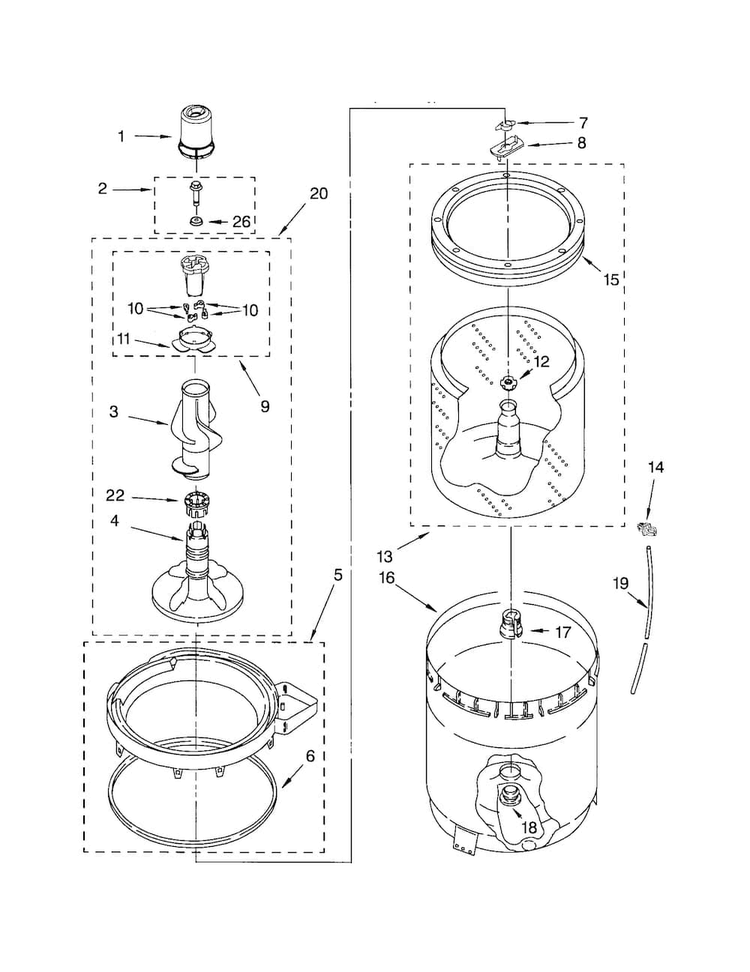 Agitator/basket/tub Diagram and Parts List for LSQ9560PW2  Whirlpool Washer