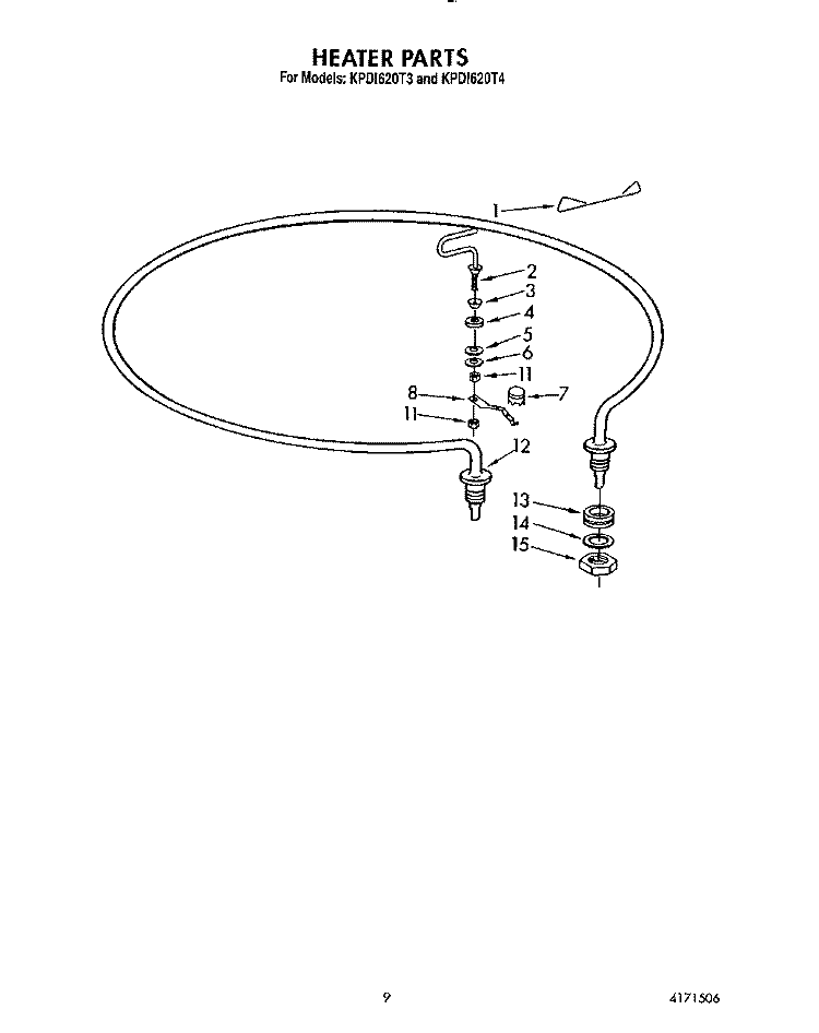 HEATER Diagram and Parts List for KPDI620T3  KitchenAid Dishwasher