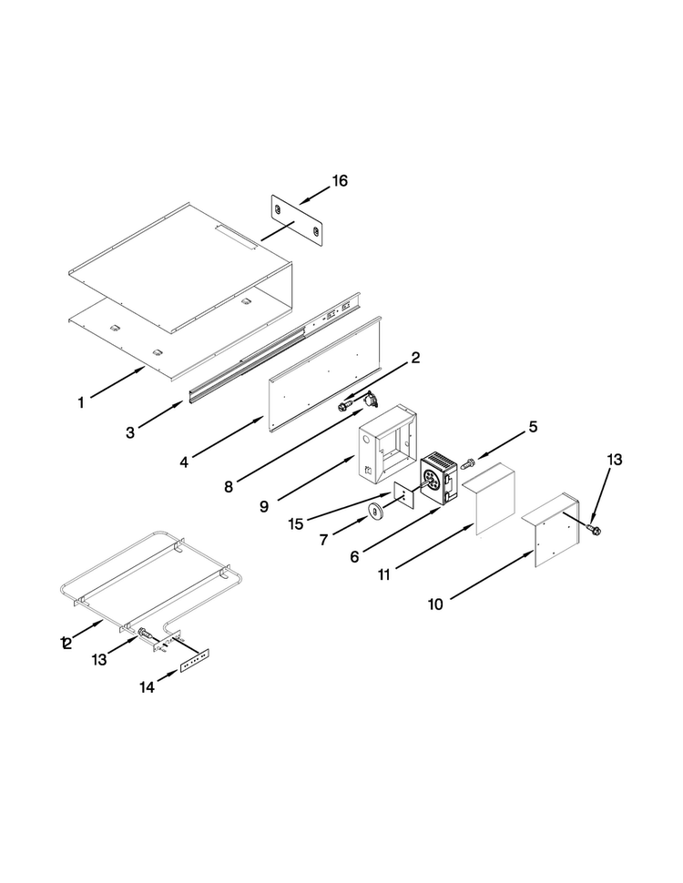 Internal Warming Drawer Parts Diagram and Parts List for KOWT104ESS00  KitchenAid Warming Drawer