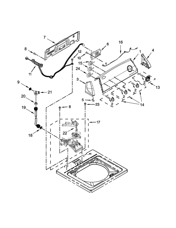 Controls And Water Inlet Parts Diagram and Parts List for 4KWTW4830EQ0  Whirlpool Washer