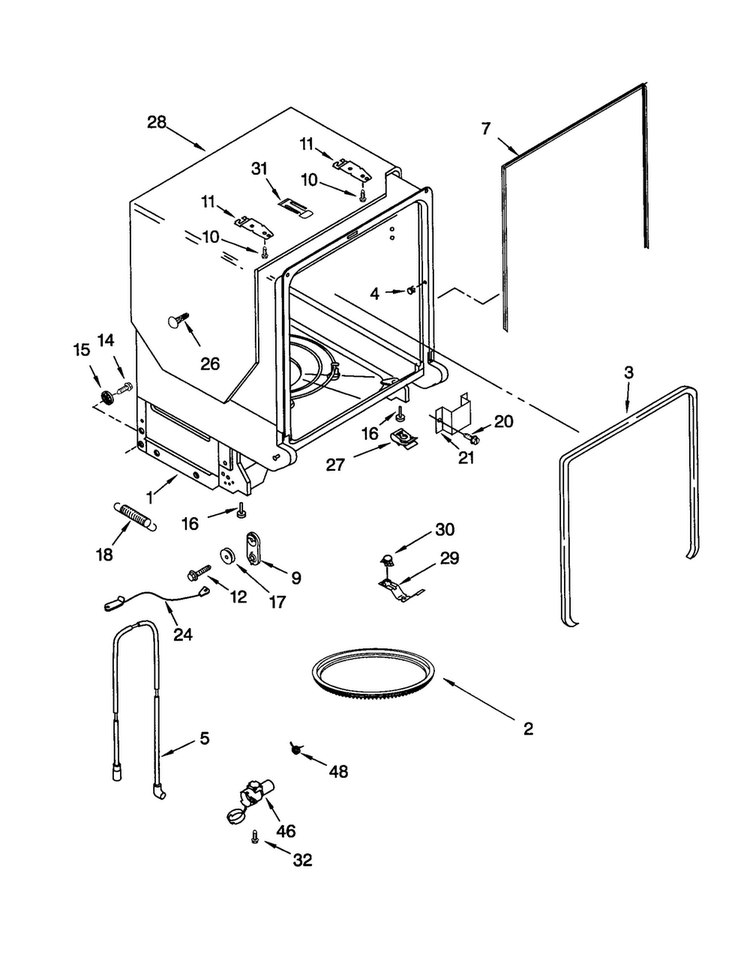 Tub And Frame Diagram and Parts List for KUDR01DTBT0  KitchenAid Dishwasher