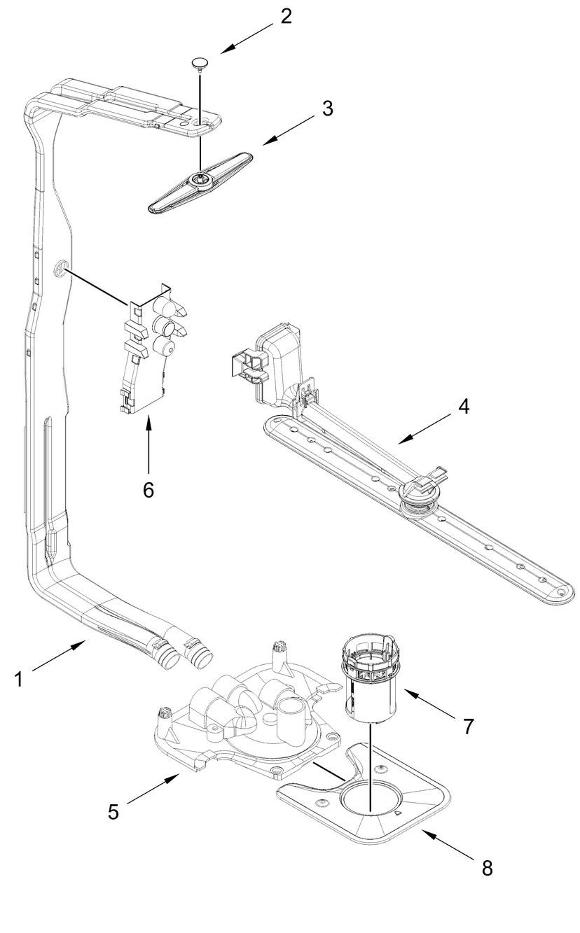 Upper Wash And Rinse Parts Diagram and Parts List for JDTS3924SP0  Whirlpool Dishwasher